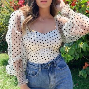 White Polka Dot Puff Sleeved Body Suit